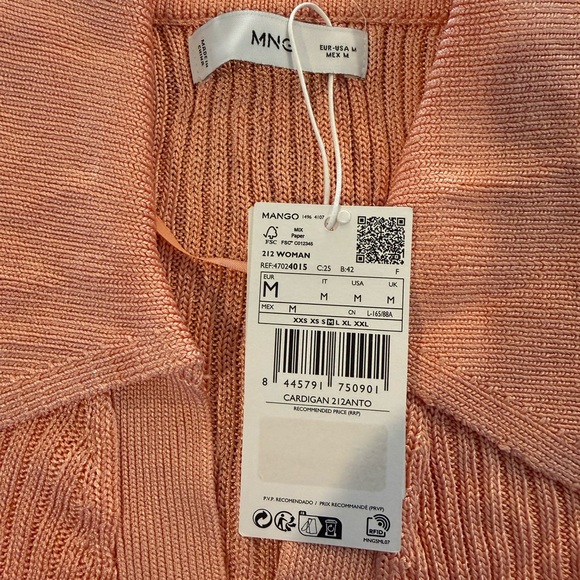 Mango Polo Neck Ribbed Cardigan Salmon / Size M / NWT - Picture 9 of 14